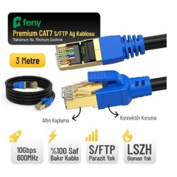 Feny FN-CAT7LS03 10GBPS İnternet 600MHZ 3 Metre CAT7 Gold Patch Kablo (Yanmaz- yüzde 100 Saf Bakır)