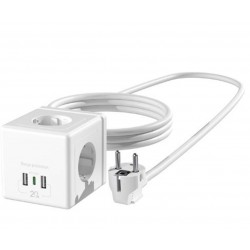 S-link PRZ04 4 Soketli 2 USB 1 Type-C PD20 2M 306 Joule Tam Bakır Küp Beyaz Akım Korumalı Priz