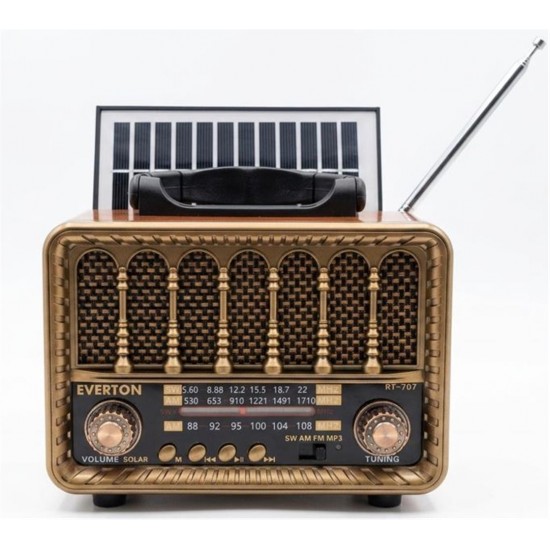 Everton RT-707 Bluetooth-USB-SD-FM Şarjlı  Nostaljik Radyo Solarlı Radyo