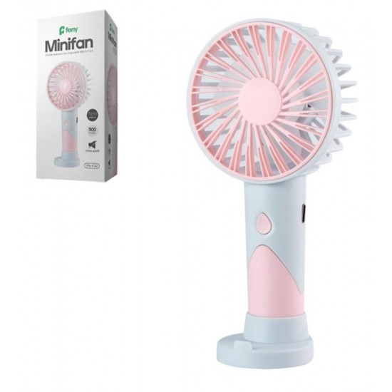 Feny FN-F20 Pembe-Açık Mavi Kademeli Ultra Sessiz Şarjlı Taşınabilir 500Mah Mini El Fanı