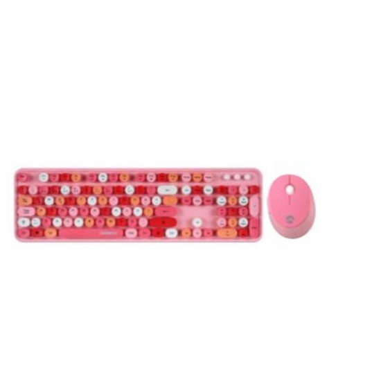 Everest ROUND KM-6282 Renkli Tuşlu Pembe Kablosuz Q Multimedia Klavye + Mouse Set