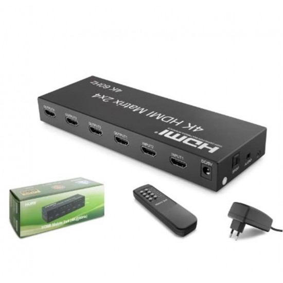 HADRON HDX1388 HDMI Switch + Splitter Matrix 4K 60 Hz 2 In 4 Out - Siyah