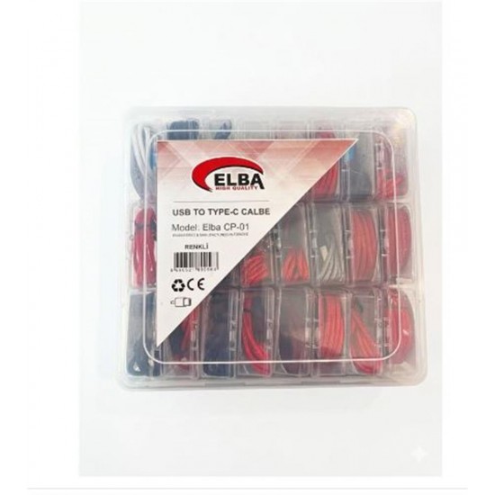 Elba CP-01 Şeffaf Kutulu Usb To Type-c Renkli(Kırmızı,Lacivert,Beyaz,Gri,Bordo)24lü Şarj Kablosu