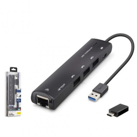 iETOP HDX7897 USB Type-C 3.2 Gen1 Combo Hub Gigabit LAN 4 Port 5 Gbps Siyah