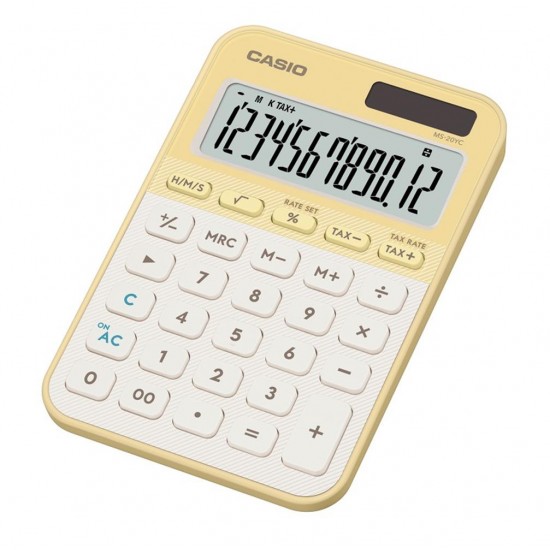 Casio MS-20YC-LY 12 Hane Pastel  Sarı Krem Masa Üstü Hesap Makinesi