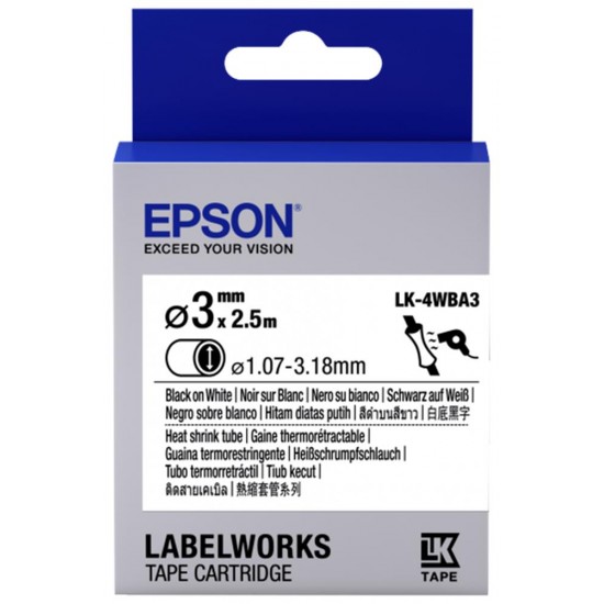 Epson LK-4WBA3 Beyaz Üzeri Siyah Makaron (1,07-3,18 mm çap) 2,5Metre