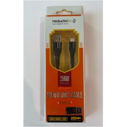 Megatech 3.1A 20W 1mt Örgülü Hasır Siyah Usb To TYP-C DATA KABLOSU