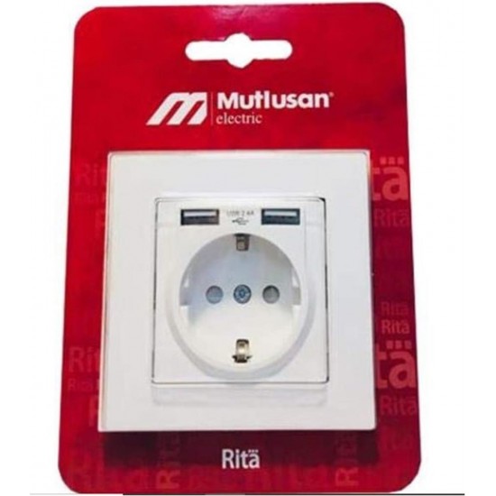 Mutlusan 2 Usbli Topraklı Beyaz Blisterli Priz (2220 619 0201)