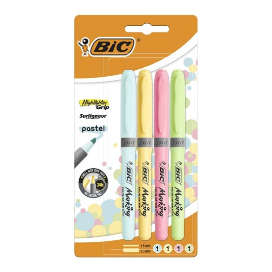 BİC MARKING HIGHLIGHTER GRIP PASTEL 4LÜ BLS 964859