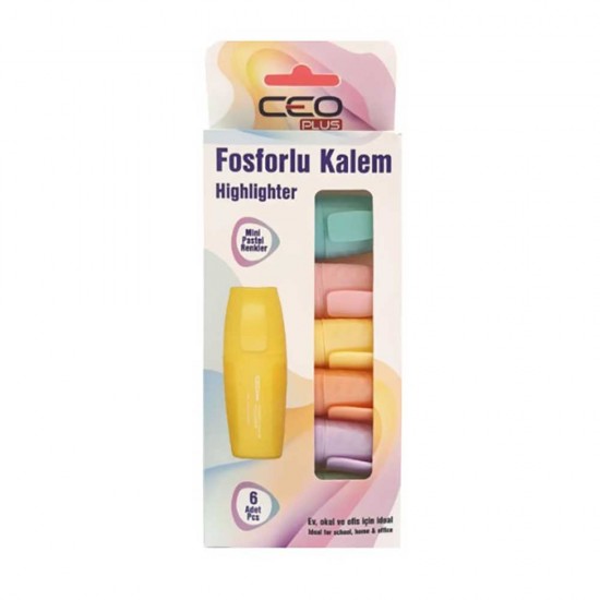 CEOART FO0022 MİNİ FOSFORLU KALEM 6LI PASTEL RENKLER