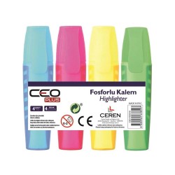 CEOART FO0023 MİNİ FOSFORLU KALEM PASTEL RENKLER 4LÜ