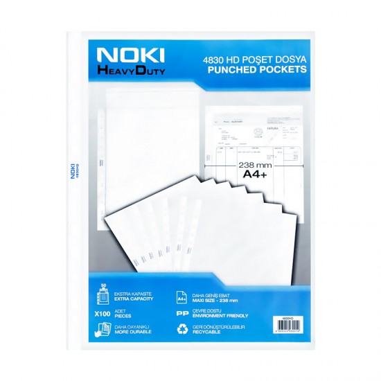 NOKİ 4830-HD DELİKLİ POŞET DOSYA A4 100LÜ