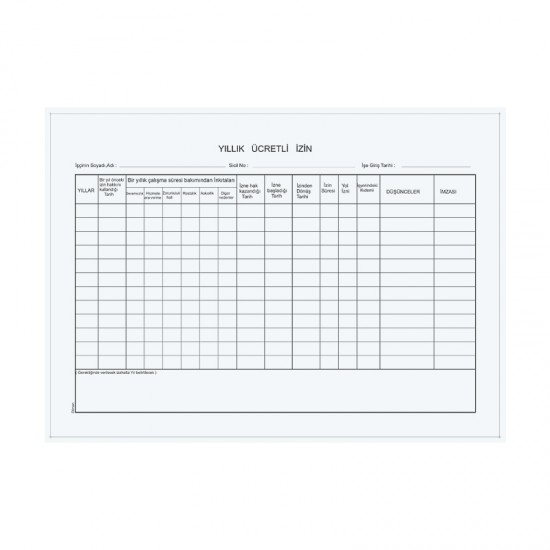 DİLMAN 2401 YILLIK ÜCRETLİ İZİN KARTON KAPAK