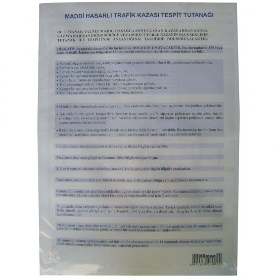 DİLMAN 3002 KAZA TESPİT FORMU OTOKOPİLİ