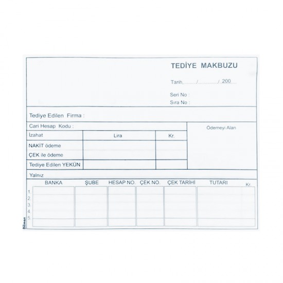 DİLMAN 4017 TEDİYE MAKBUZU 2X50 2 NÜSHA OTOKOPİLİ