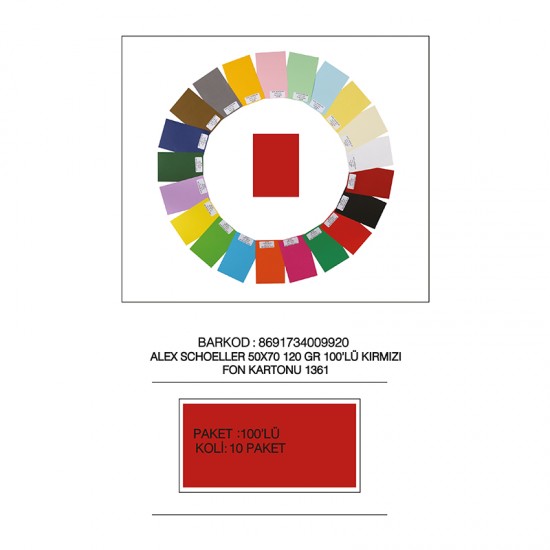 ALEX ALX-1361 FON KARTONU 120GR 50X70 NO:61 KIRMIZI