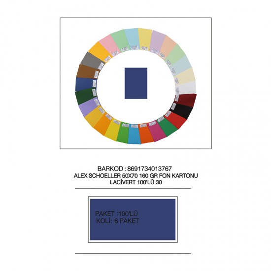 ALEX ALX-1030 FON KARTONU 160GR 50X70 NO:30 LACİVERT