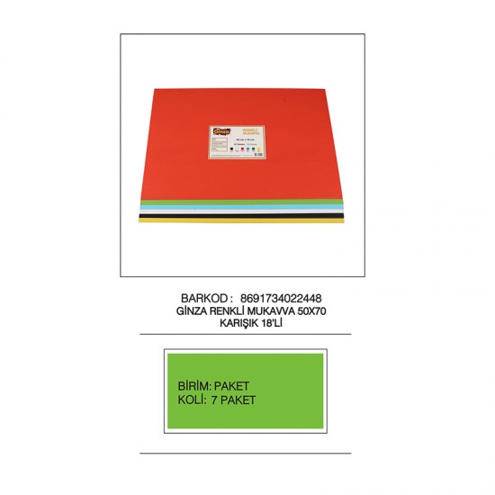 GİNZA RENKLİ MUKAVVA 50X70 18Lİ KRŞ
