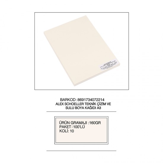 ALEX ALX-0214 SULUBOYA KAĞIDI A3 160GR 100LÜ