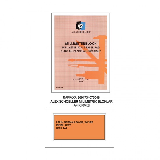 ALEX ALX-048 MİLİMETRİK BLOK A4 20YP KIRMIZI
