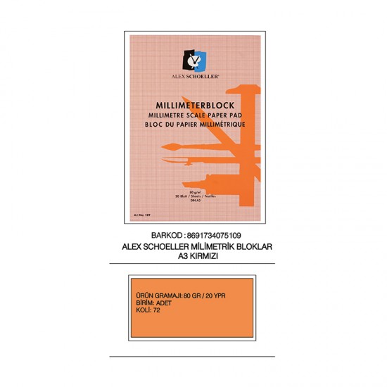 ALEX ALX-0109 MİLİMETRİK BLOK A3 20YP KIRMIZI