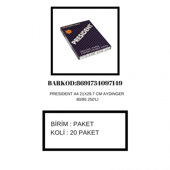 PRESİDENT 7149 AYDINGER 80/85GR A4 250Lİ KT