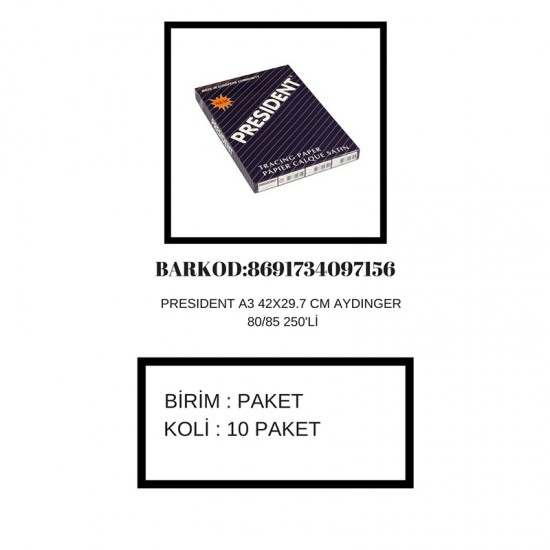 PRESİDENT 7156 AYDINGER 80/85GR A3 250Lİ KT