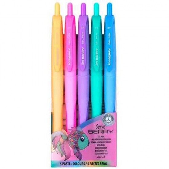 SERVE XBERRY JEL KALEM 07MM PASTEL 5Lİ SET
