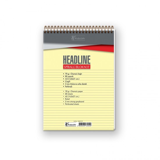 KESKİN 145431 BLOKNOT HEADLİNE SPİRALLİ KARTON KAPAK A5 80YP ÇİZGİLİ