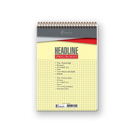 KESKİN 145432 BLOKNOT HEADLİNE SPİRALLİ KARTON KAPAK A5 80YP KARELİ