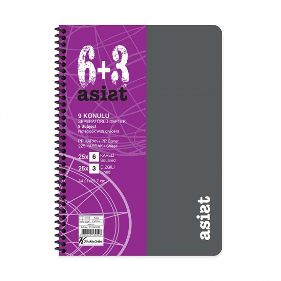 KESKİN 351543-99 DEFTER ASİST AYRAÇLI SPİRALLİ PP KAPAK A4 6+3 225YP