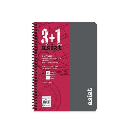 KESKİN 351563-99 DEFTER ASİST AYRAÇLI SPİRALLİ PP KAPAK 16.5X22.5 3+1 100YP
