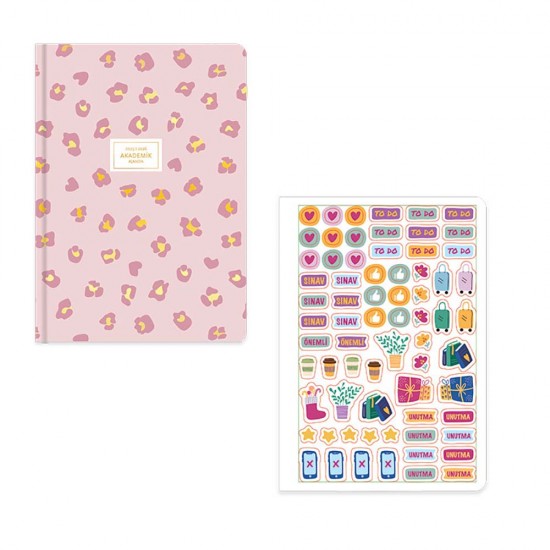 KESKİN 600098 17X24 AKADEMİK CİLTLİ AJANDA PEMBE LEOPAR 2025-2026