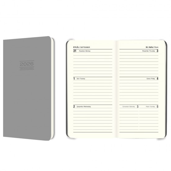 KESKİN 600205-99 2026 8X16 CİLTLİ HAFTALIK CEP AJANDASI GRİ