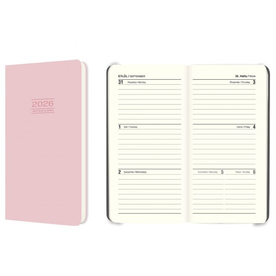 KESKİN 600206-99 2026 8X16 CİLTLİ HAFTALIK CEP AJANDASI PEMBE