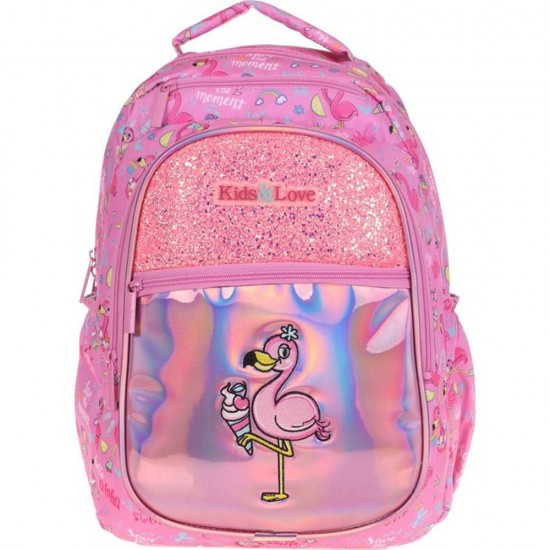 KAUKKO L5095 KIDS&amp;LOVE SIRT ÇANTASI AYNALI-TAŞLI FLAMIN