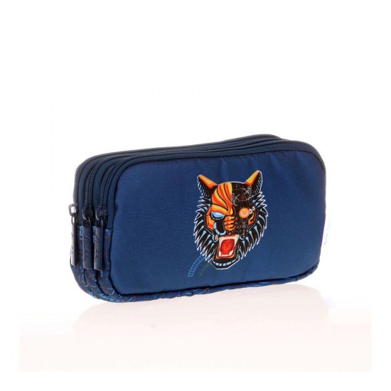 KAUKKO L8122 KIDS&amp;LOVE 3 BÖLMELİ KALEM ÇANTASI (SQUARE TIGER)