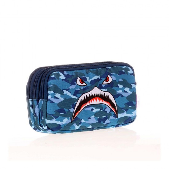 KAUKKO L8123 KIDS&amp;LOVE 3 BÖLMELİ KALEM ÇANTASI SQUARE SHARK