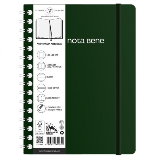 VJ 123-9263 VJ SPRALLİ SERT KAPAK A5 100GR 160 YP ÇİZGİLİ YEŞİL