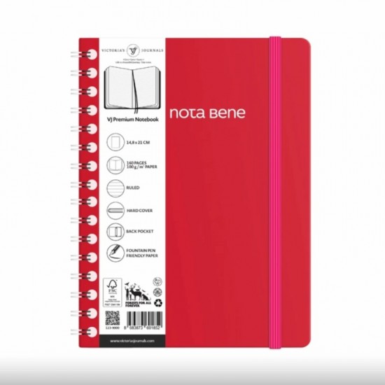 VJ 123-9264 VJ SPRALLİ SERT KAPAK A5 100GR 160 YP ÇİZGİLİ KIRMIZI