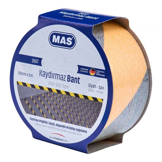 MAS 2657 KAYDIRMAZ BANT 50MMX5M SARI &amp; SİYAH