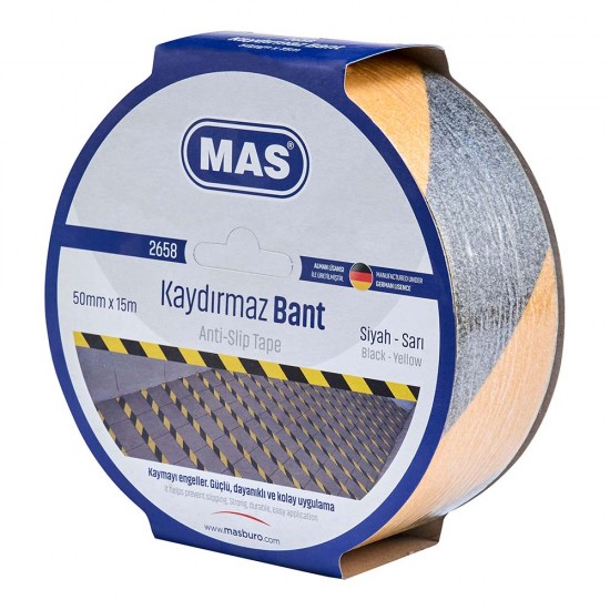 MAS 2658 KAYDIRMAZ BANT 50MMX15M SARI&amp; SİYAH