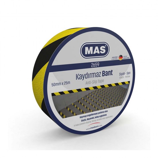 MAS 2659 KAYDIRMAZ BANT 50MMX25M SARI&amp; SİYAH