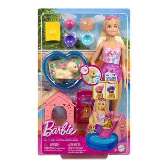 MATTEL JBF35 BARBIE KOPEKCIKLE HAVUZ PARTISI OYUN SETİ 4