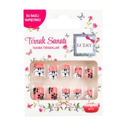 MEGA AST19422 LUKKY KEDİ BASKILI YAPIŞKANLI TAKMA TIRNAK SETİ