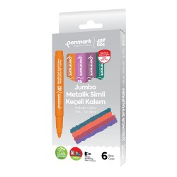 PENMARK HS707 06 SÜPER YIKANABİLİR METALİK SİMLİ JUMBO KEÇELİ KALEM 6LI SET