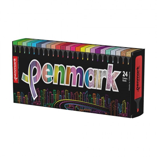 PENMARK HS505 24S FOSFORLU KALEM 24LÜ KT 6 NEON+6 PASTEL + 6 TROPİK+6 SİMLİ *YENİ*