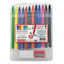 SÜDOR YB10 KALEMTRAŞ+SİLGİ PLASTİK CRAYON 12Lİ KT