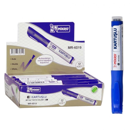 MİKRO MR-6019M BEYAZ TAHTA KALEMİ KARTUŞLU MAVİ
