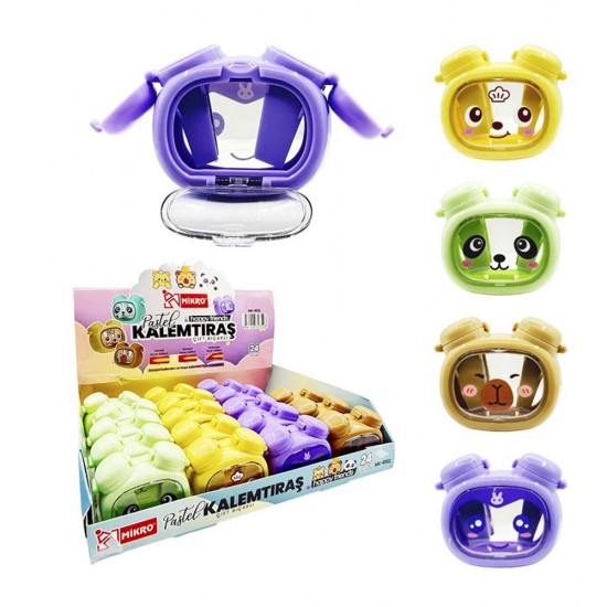 MİKRO MK-8152 ÇİFTLİ METAL KALEMTRAŞ HAPPY FRIENDS 24LÜ KT